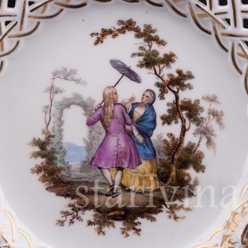 Декоративная Прорезная тарелка с живописью из фарфора, Meissen, Германия, сер. 19, нач. 20 вв.