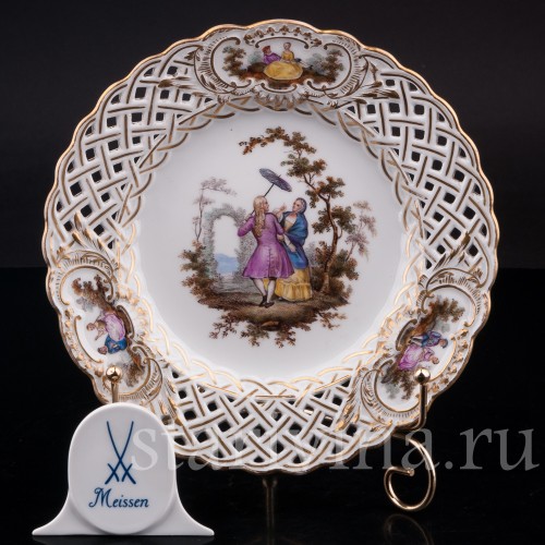 Декоративная Прорезная тарелка с живописью из фарфора, Meissen, Германия, сер. 19, нач. 20 вв.