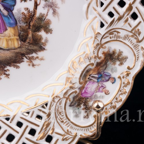 Декоративная Прорезная тарелка с живописью из фарфора, Meissen, Германия, сер. 19, нач. 20 вв.