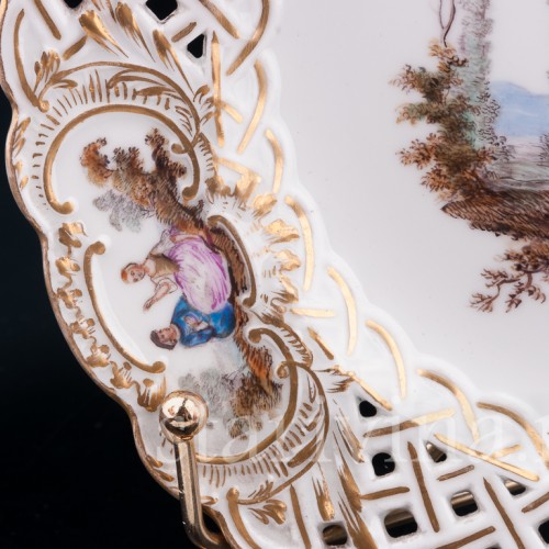 Декоративная Прорезная тарелка с живописью из фарфора, Meissen, Германия, сер. 19, нач. 20 вв.