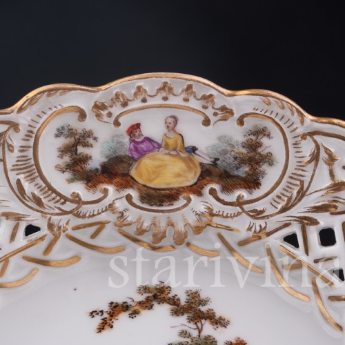 Декоративная Прорезная тарелка с живописью из фарфора, Meissen, Германия, сер. 19, нач. 20 вв.