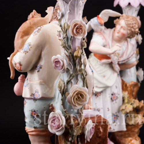 Старинная фарфоровая композиция Пара с подсвечниками, Volkstedt, Германия, кон. 19 в.