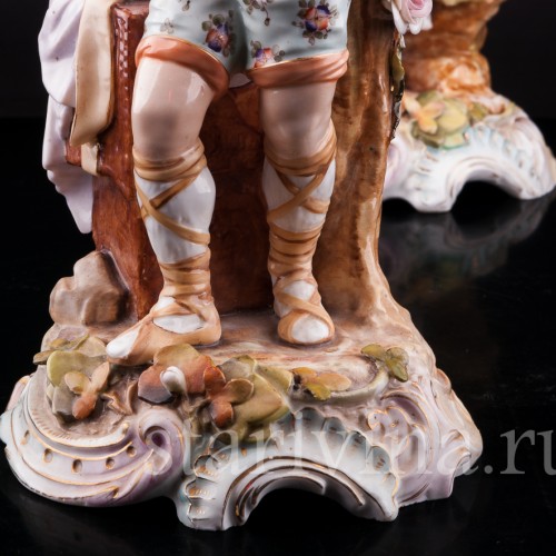 Старинная фарфоровая композиция Пара с подсвечниками, Volkstedt, Германия, кон. 19 в.