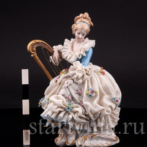 Девушка с арфой, кружевная, Capodimonte, Италия, сер.  20 в.