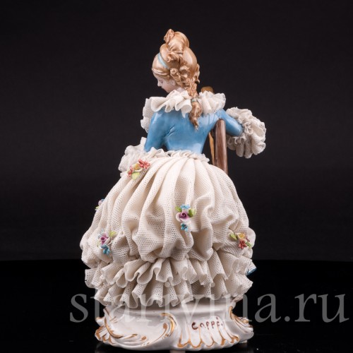 Девушка с арфой, кружевная, Capodimonte, Италия, сер.  20 в.