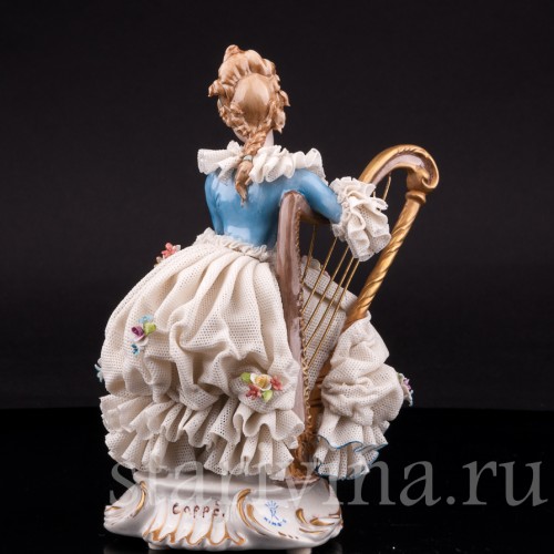 Девушка с арфой, кружевная, Capodimonte, Италия, сер.  20 в.