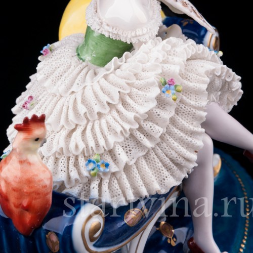Девушка с попугаем, кружевная, E. A. Muller, Германия