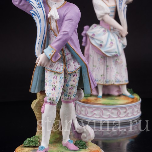 Уцененные фарфоровые Подсвечники Дама и кавалер, Франция, 19 в.