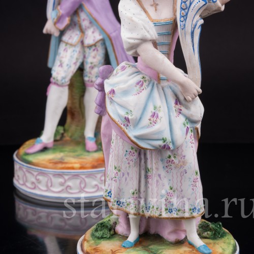 Уцененные фарфоровые Подсвечники Дама и кавалер, Франция, 19 в.