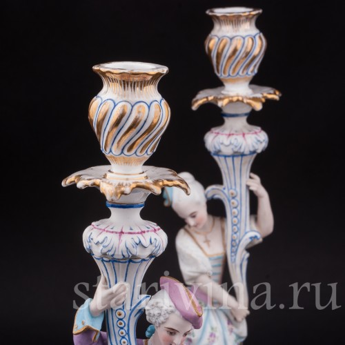 Уцененные фарфоровые Подсвечники Дама и кавалер, Франция, 19 в.
