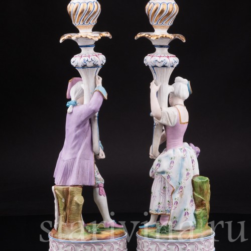 Уцененные фарфоровые Подсвечники Дама и кавалер, Франция, 19 в.