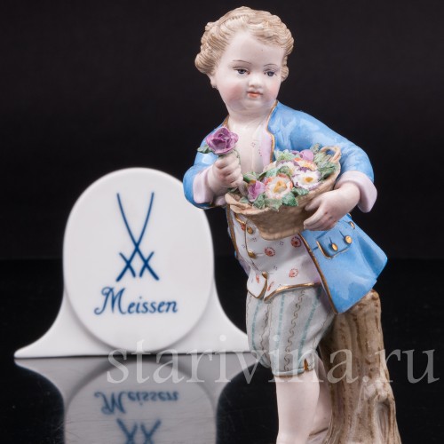 Фигурка из фарфора Мальчик с корзиной цветов, Meissen, Германия, сер. 19 - нач. 20 вв.