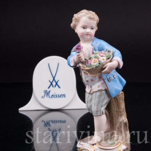 Фигурка из фарфора Мальчик с корзиной цветов, Meissen, Германия, сер. 19 - нач. 20 вв.