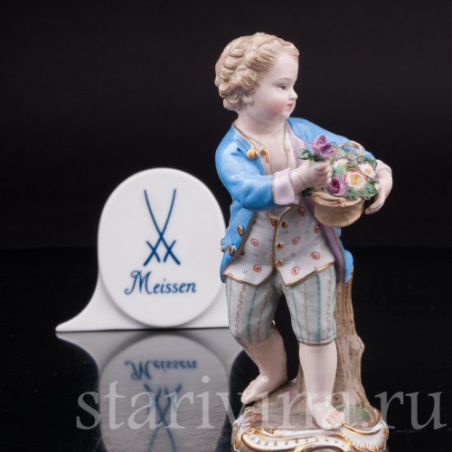 Фигурка из фарфора Мальчик с корзиной цветов, Meissen, Германия, сер. 19 - нач. 20 вв.