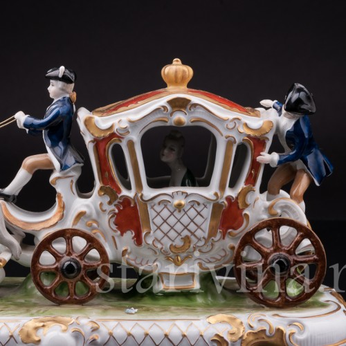 Фарфоровая композиция Карета запряженная парой лошадей, Unterweissbach, Германия, вт. пол. 20 в.