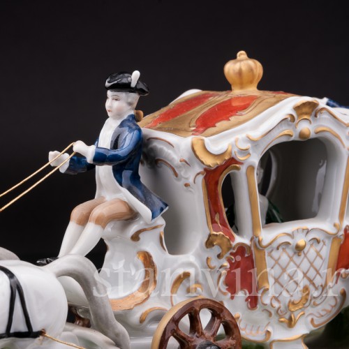 Фарфоровая композиция Карета запряженная парой лошадей, Unterweissbach, Германия, вт. пол. 20 в.