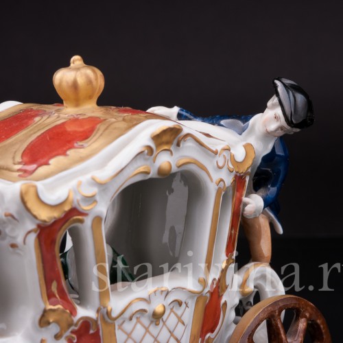 Фарфоровая композиция Карета запряженная парой лошадей, Unterweissbach, Германия, вт. пол. 20 в.