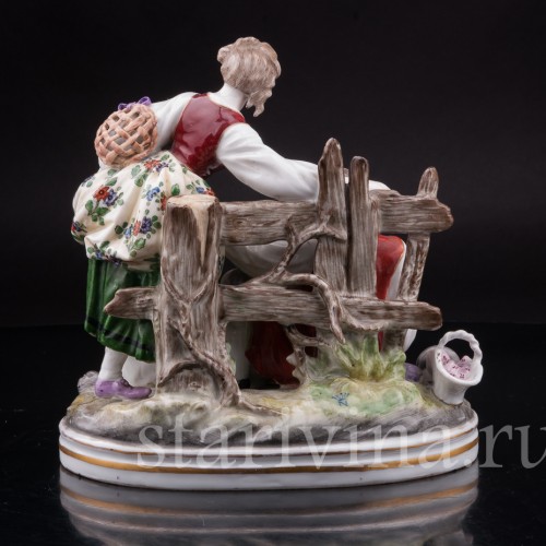 Композиция из фарфора Пара с собачкой, Dressel, Kister & Co, Германия, нач. 20 в.