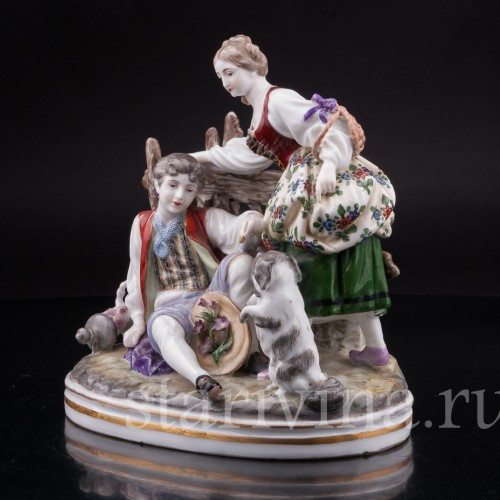 Композиция из фарфора Пара с собачкой, Dressel, Kister & Co, Германия, нач. 20 в.
