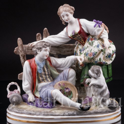 Композиция из фарфора Пара с собачкой, Dressel, Kister & Co, Германия, нач. 20 в.