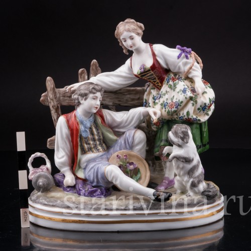 Композиция из фарфора Пара с собачкой, Dressel, Kister & Co, Германия, нач. 20 в.