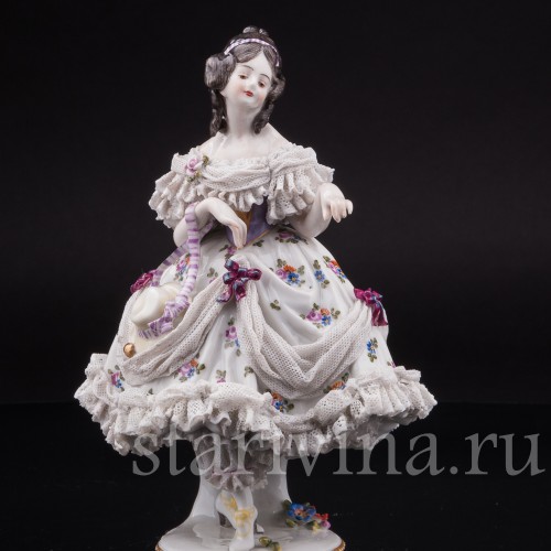 Статутка Девушка со шляпкой, кружевная, Volkstedt, Германия, до 1935 г.