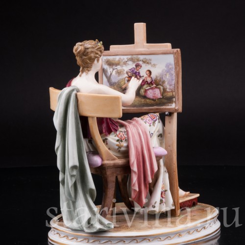 Фарфоровая статуэтка Художница, рисующая девушка, Volkstedt, Германия, 19 в.