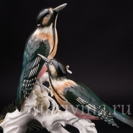 Фарфоровая статуэтка птиц Дятлы, Karl Ens, Германия, сер. 20 в.