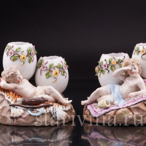 Парная фарфоровая композиция Отдыхающие путти, Ernst Bohne Sohne, Германия, кон. 19 - нач. 20 вв.