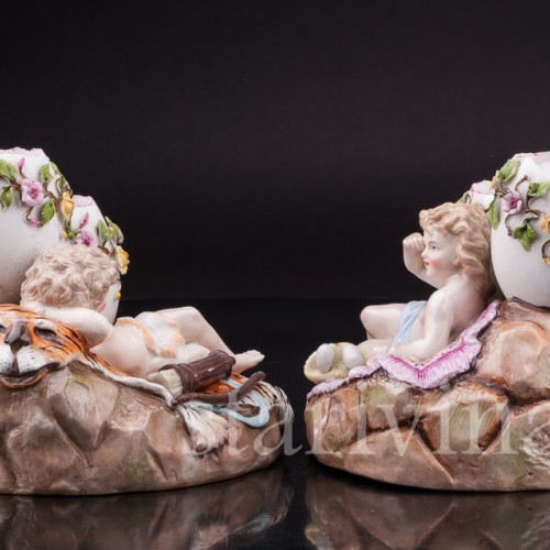 Парная фарфоровая композиция Отдыхающие путти, Ernst Bohne Sohne, Германия, кон. 19 - нач. 20 вв.