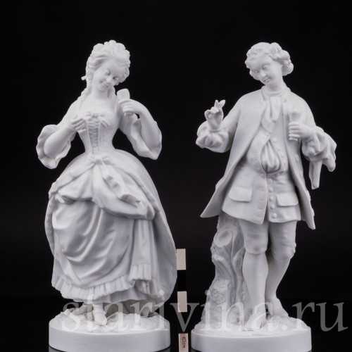 Парные фарфоровые статуэтки из бисквита За десертом, Франция, 19 в.