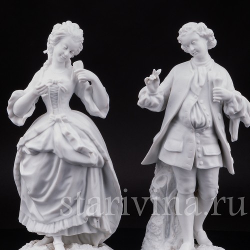 Парные фарфоровые статуэтки из бисквита За десертом, Франция, 19 в.