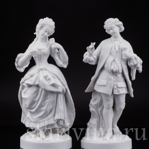 Парные фарфоровые статуэтки из бисквита За десертом, Франция, 19 в.