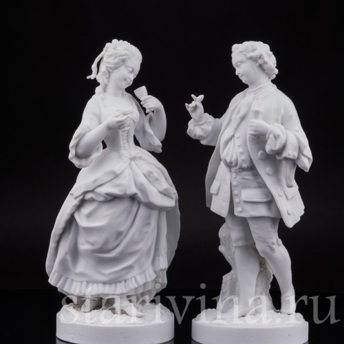 Парные фарфоровые статуэтки из бисквита За десертом, Франция, 19 в.