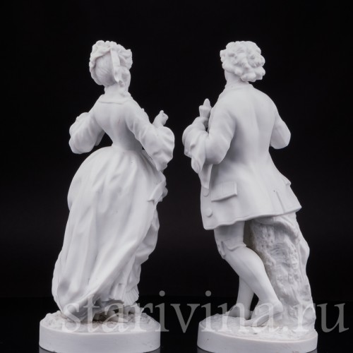 Парные фарфоровые статуэтки из бисквита За десертом, Франция, 19 в.
