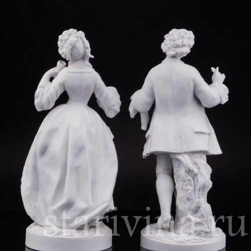 Парные фарфоровые статуэтки из бисквита За десертом, Франция, 19 в.