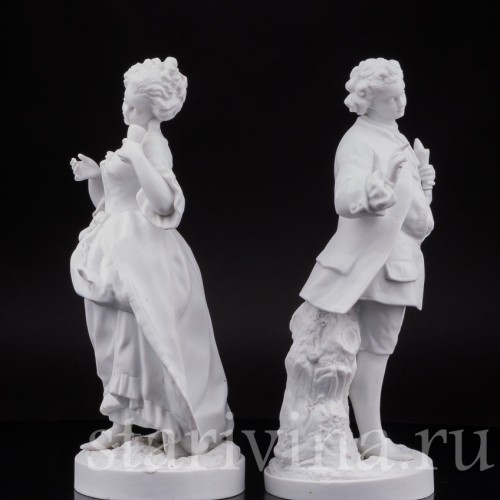 Парные фарфоровые статуэтки из бисквита За десертом, Франция, 19 в.