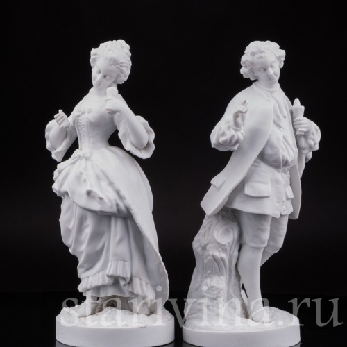 Парные фарфоровые статуэтки из бисквита За десертом, Франция, 19 в.