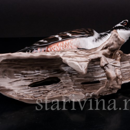 Фарфоровая статуэтка птицы Пестрый дятел на пне, Rosenthal, Германия, 1960 гг.