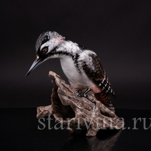 Фарфоровая статуэтка птицы Пестрый дятел на пне, Rosenthal, Германия, 1960 гг.