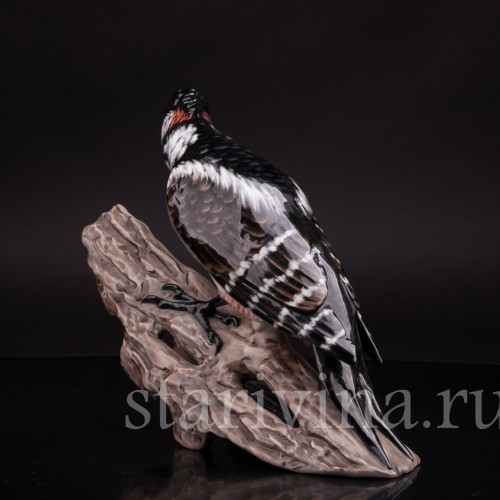 Фарфоровая статуэтка птицы Пестрый дятел на пне, Rosenthal, Германия, 1960 гг.