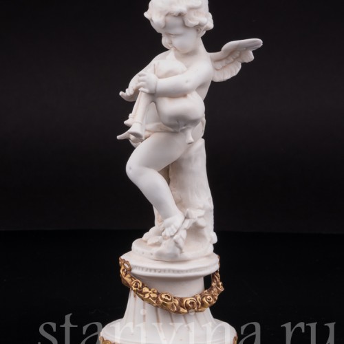 Фигурка из бисквитного фарфора Ангелочек с волынкой, E. A. Muller, Германия, кон. 19 - нач. 20 вв.