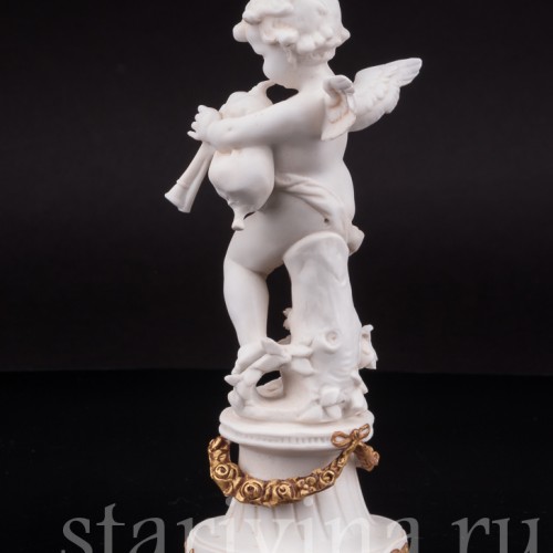 Фигурка из бисквитного фарфора Ангелочек с волынкой, E. A. Muller, Германия, кон. 19 - нач. 20 вв.