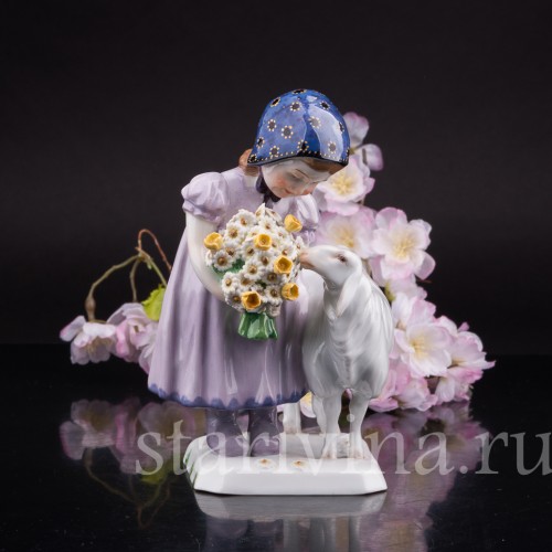Фарфоровая фигурка Девочка с овечкой, Meissen, Германия, 1910 гг.