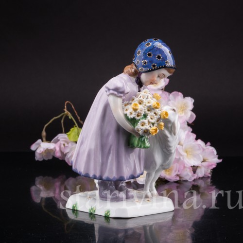 Фарфоровая фигурка Девочка с овечкой, Meissen, Германия, 1910 гг.