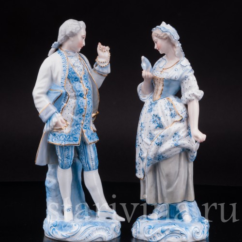 Статуэтки из фарфора Пара в голубом, Vion Baury, Франция, кон. 19 в.