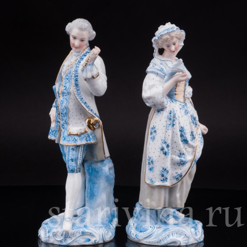 Статуэтки из фарфора Пара в голубом, Vion Baury, Франция, кон. 19 в.