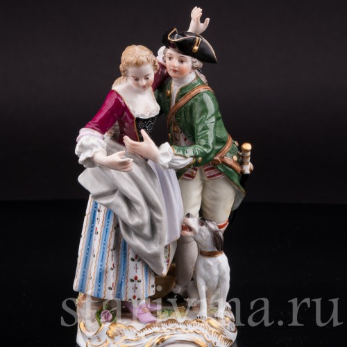 Парная фарфоровая статуэтка Охотник и цветочница, Meissen, Германия, сер. 19 - нач. 20 вв.