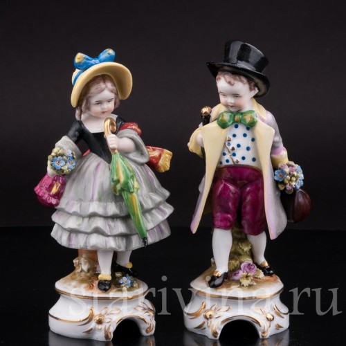 Парная фигурка из фарфора "На именины!", E. A. Muller, Германия, кон. 19 - нач. 20 вв.