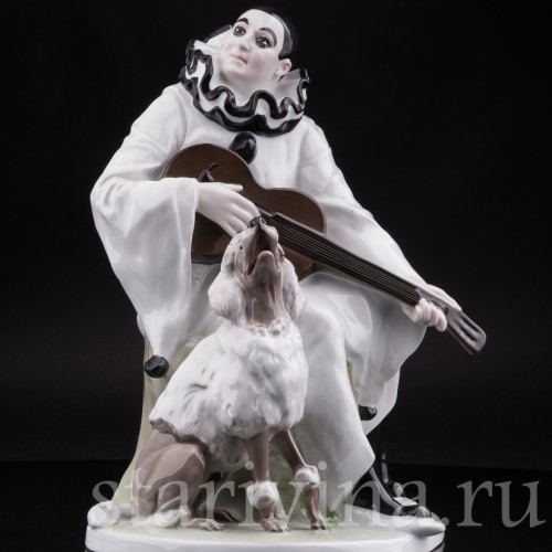 Большая фарфоровая композиция Пьеро с пуделем, Rosenthal, Германия, 1920 гг.